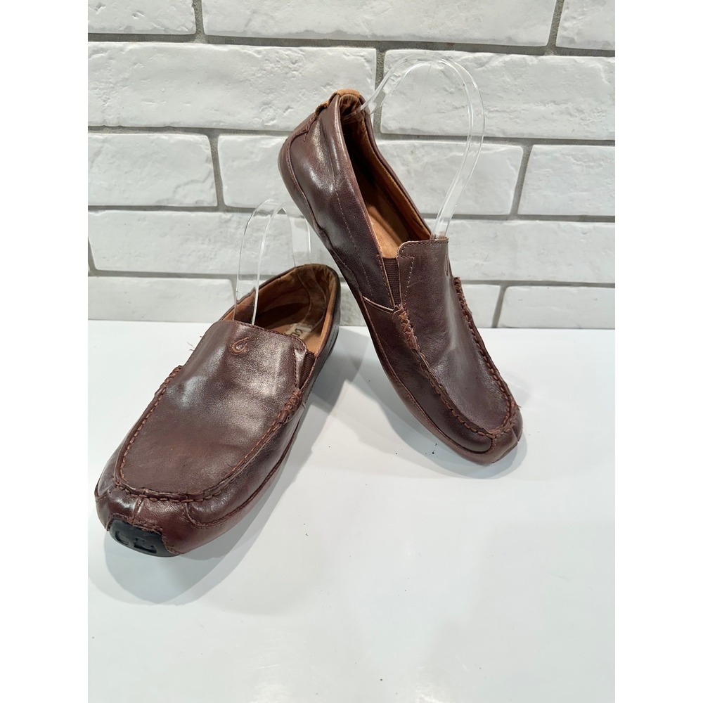 OluKai Akepa Moc Men's Leather Slip On‎ Loafer Shoes Brown US 9.5 EUR 42.5